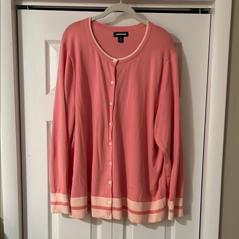 Lands' End Pink Button-Up Cardigan